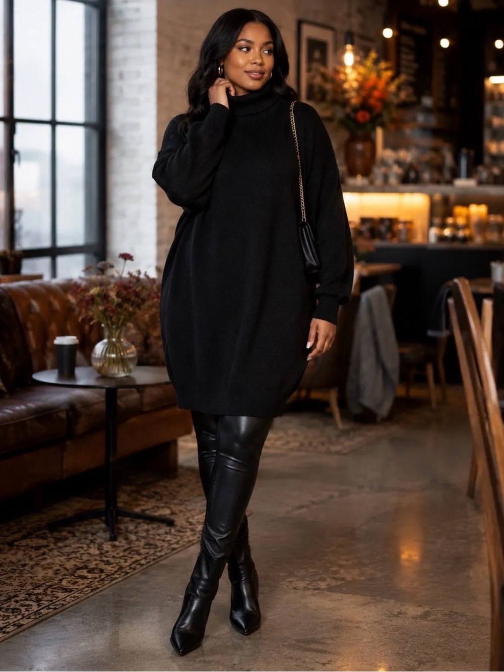 PrettyLittleThing Plus UK XXXL Black High Neck Soft Knit Sweater Dress NWT